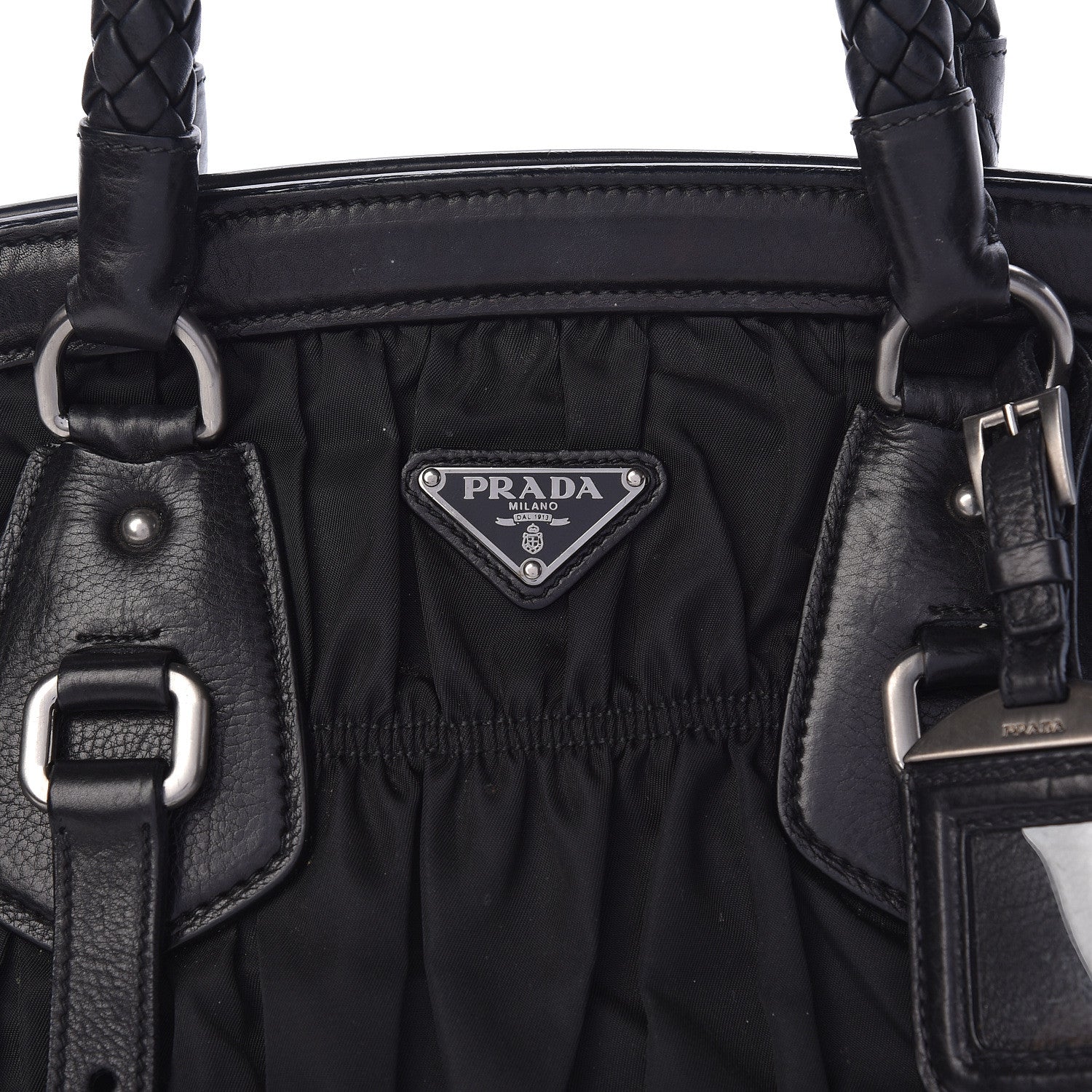 Prada Tessuto Nylon Nappa Braided Gaufre Frame Black 11 of 14