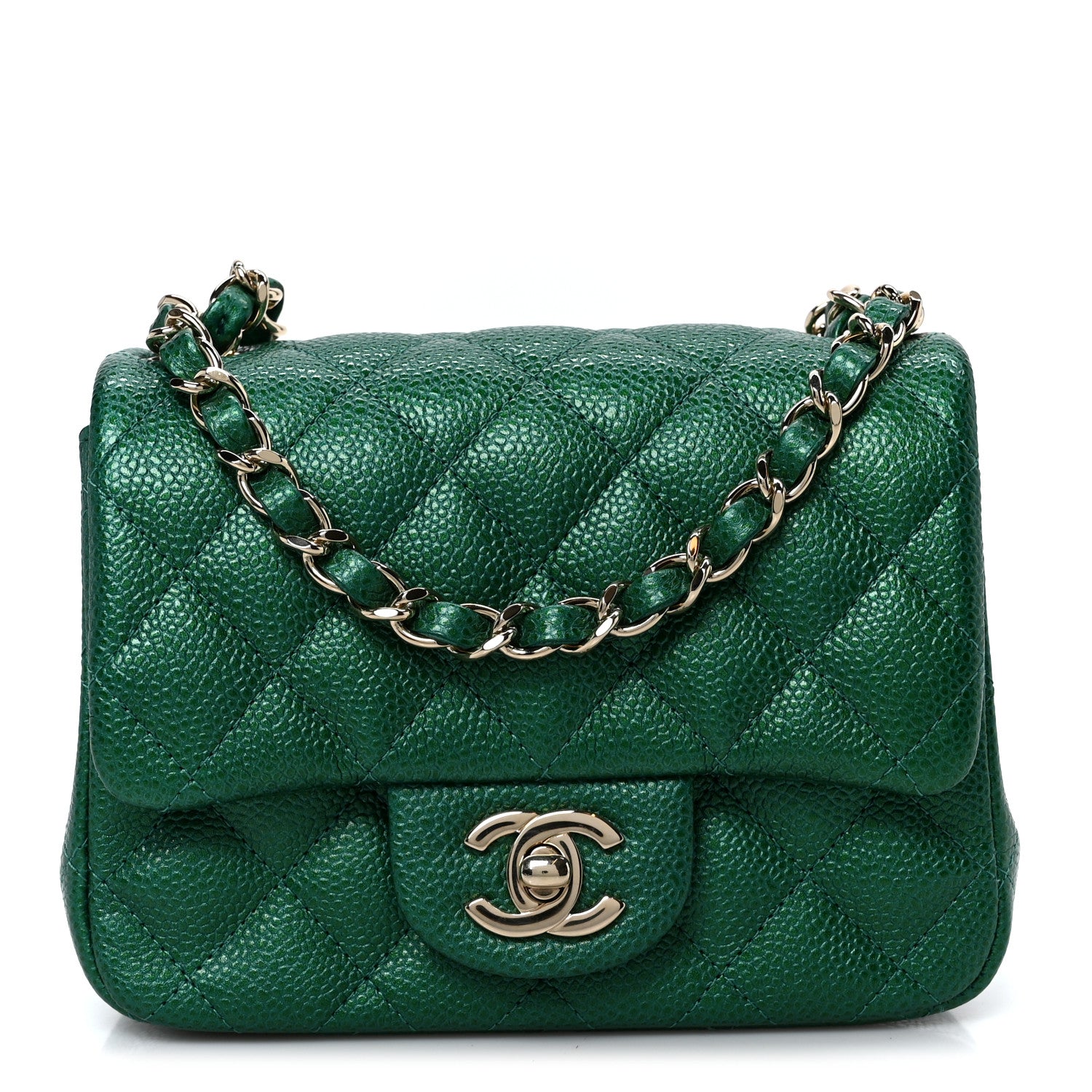 Chanel Metallic Caviar Quilted Mini Square Flap Green 1 of 11