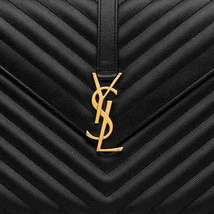 Saint Laurent Grain De Poudre Matelasse Chevron Large Monogram Satchel Black 6 of 7