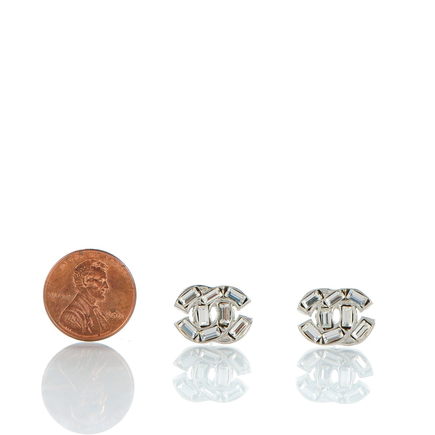 Baguette Crystal CC Earrings Silver