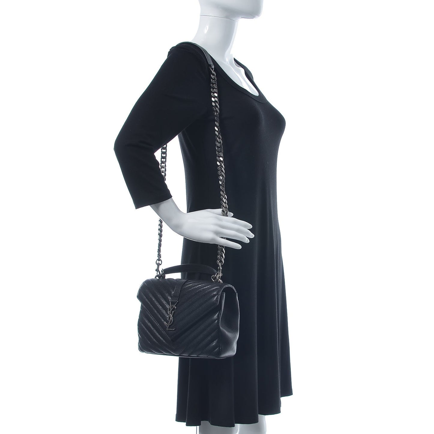 Sheepskin Matelasse Chevron Monogram Medium College Bag Black