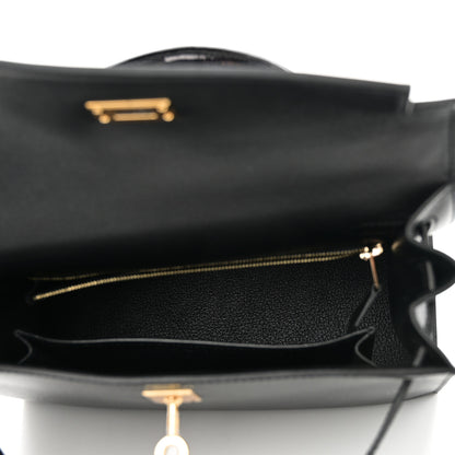 Hermes Madame Calfskin Shiny Niloticus Crocodile Kelly Sellier Touch 25 Black 5 of 11