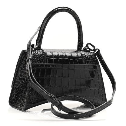 Balenciaga Shiny Calfskin Monochrome Crocodile Embossed Small Hourglass Top Handle Bag Black 3 of 10
