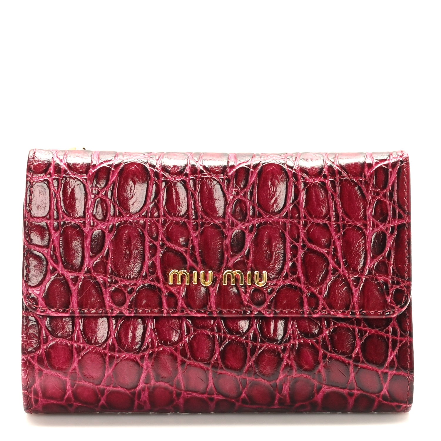 Miu Miu Vernice Alligator Embossed Wallet Dark Red 1 of 8