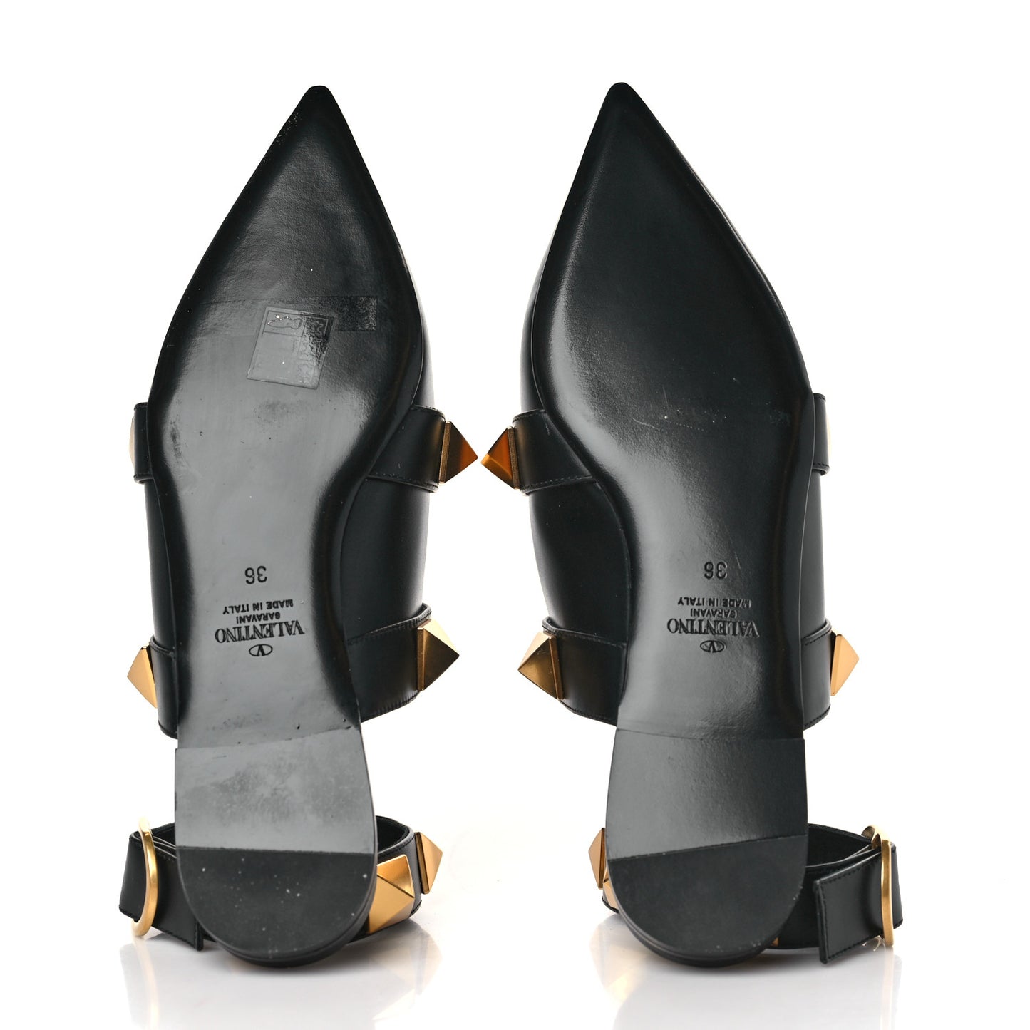 Calfskin Roman Stud Ankle Strap Flat Mules 36 Black