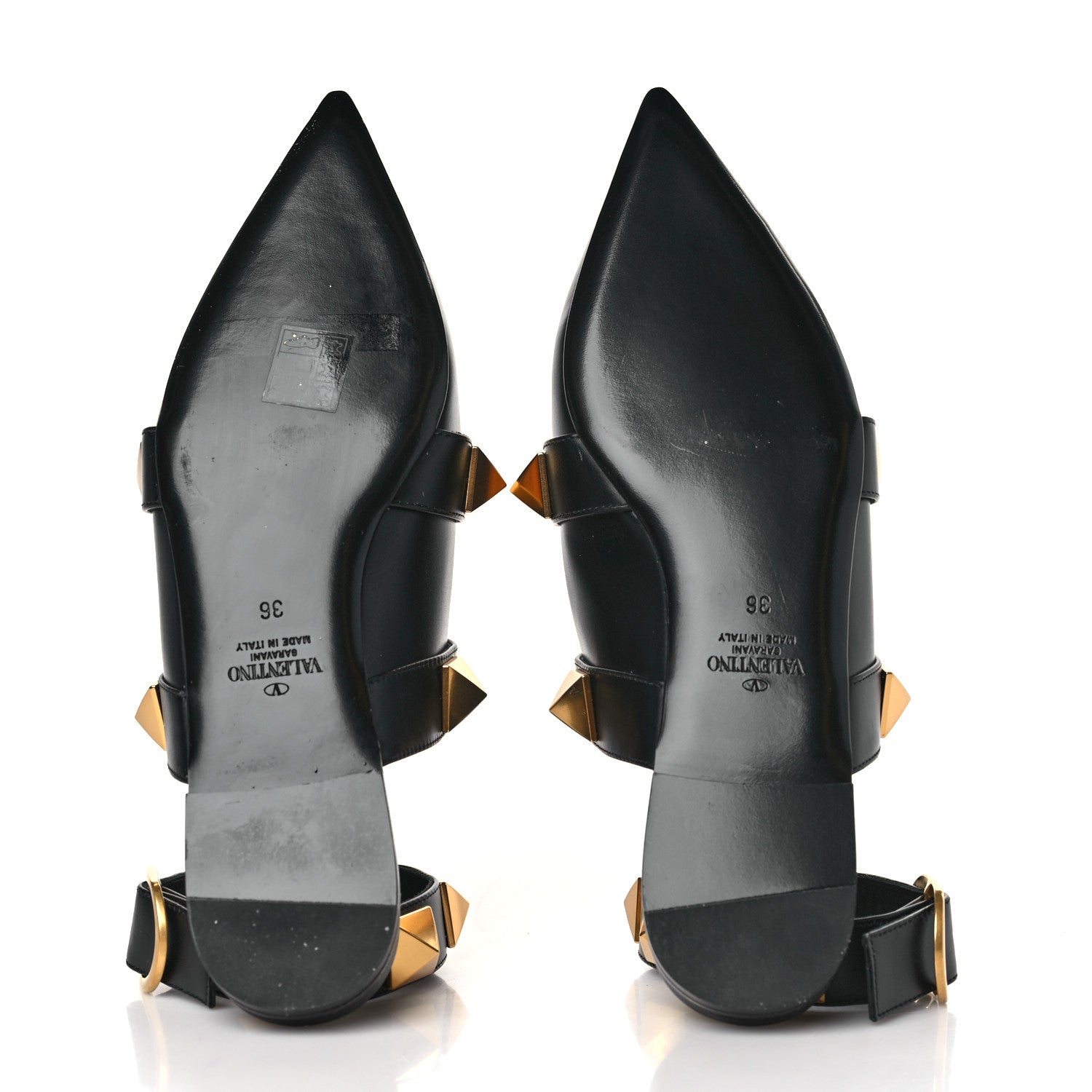 Valentino Garavani Calfskin Roman Stud Ankle Strap Flat Mules 36 Black 5 of 8