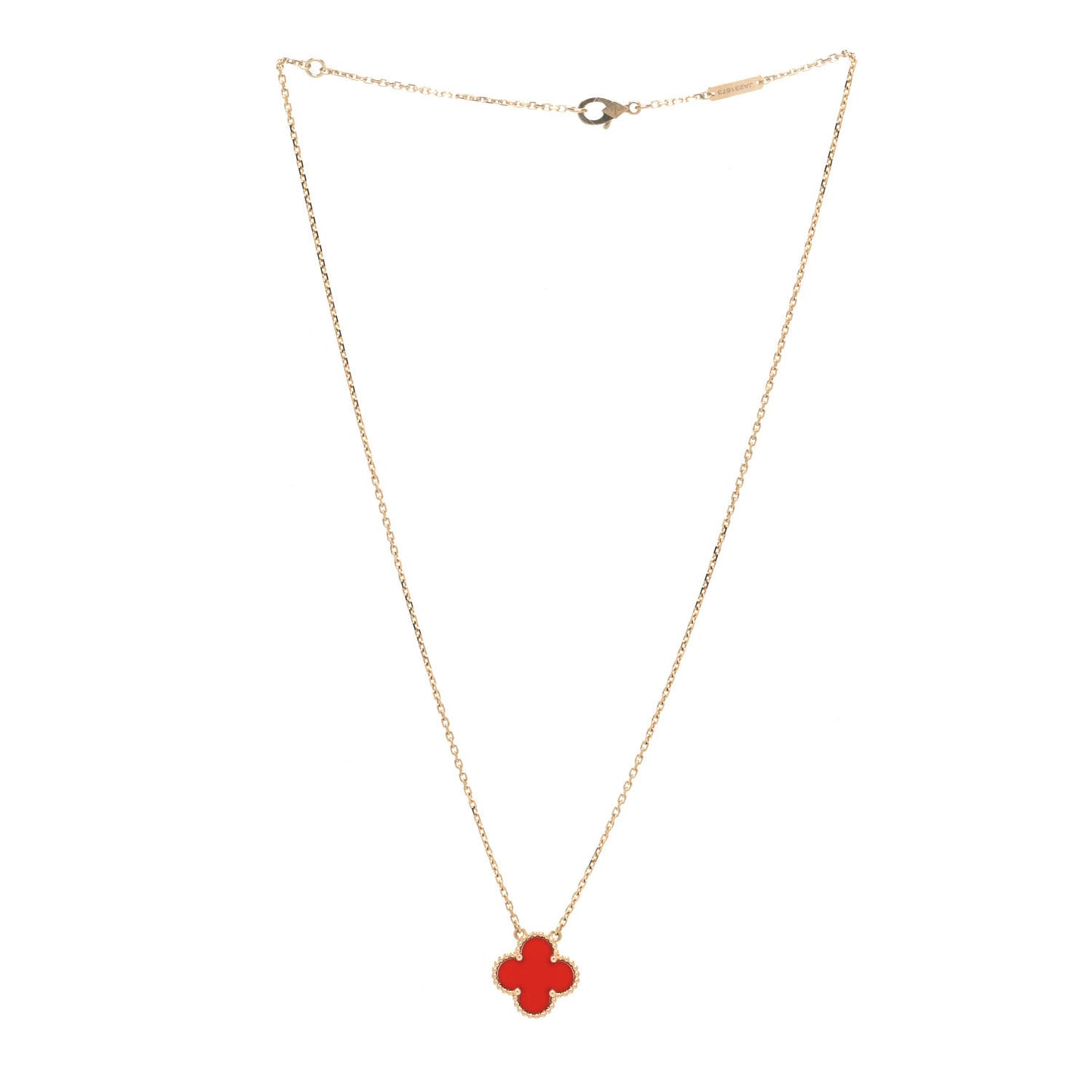 18K Yellow Gold Carnelian Vintage Alhambra Pendant Necklace