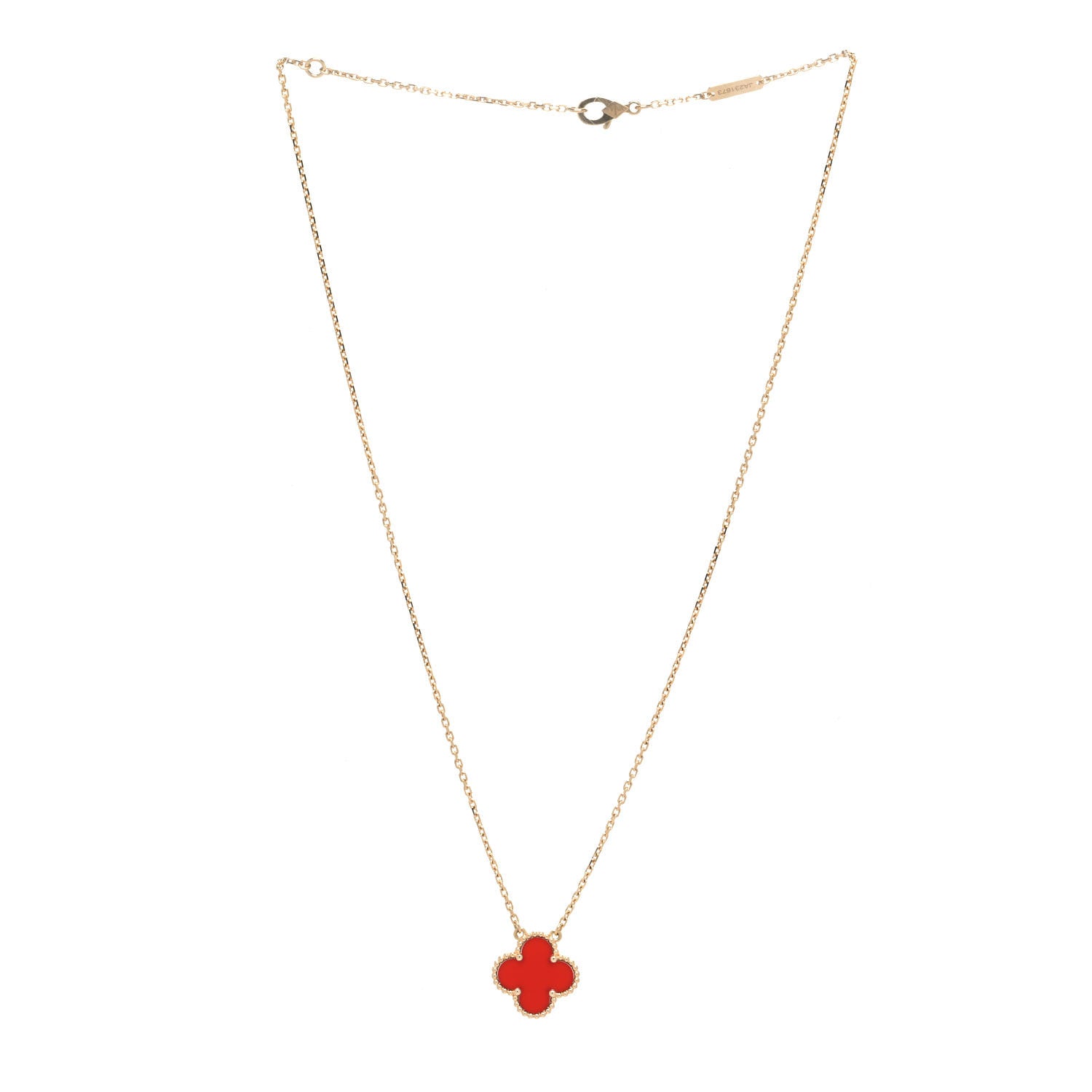 Van Cleef & Arpels 18K Yellow Gold Carnelian Vintage Alhambra Pendant Necklace 3 of 8