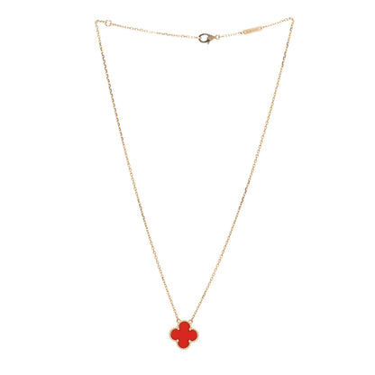 Van Cleef & Arpels 18K Yellow Gold Carnelian Vintage Alhambra Pendant Necklace 3 of 8