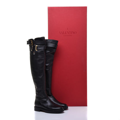 Valentino Garavani Calfskin Knee High Buckle Boots 37 Black 7 of 7