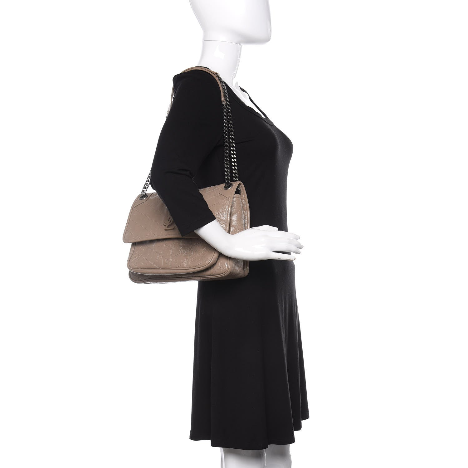 Saint Laurent Crinkled Calfskin Matelasse Monogram Medium Niki Chain Satchel Light Taupe 2 of 11