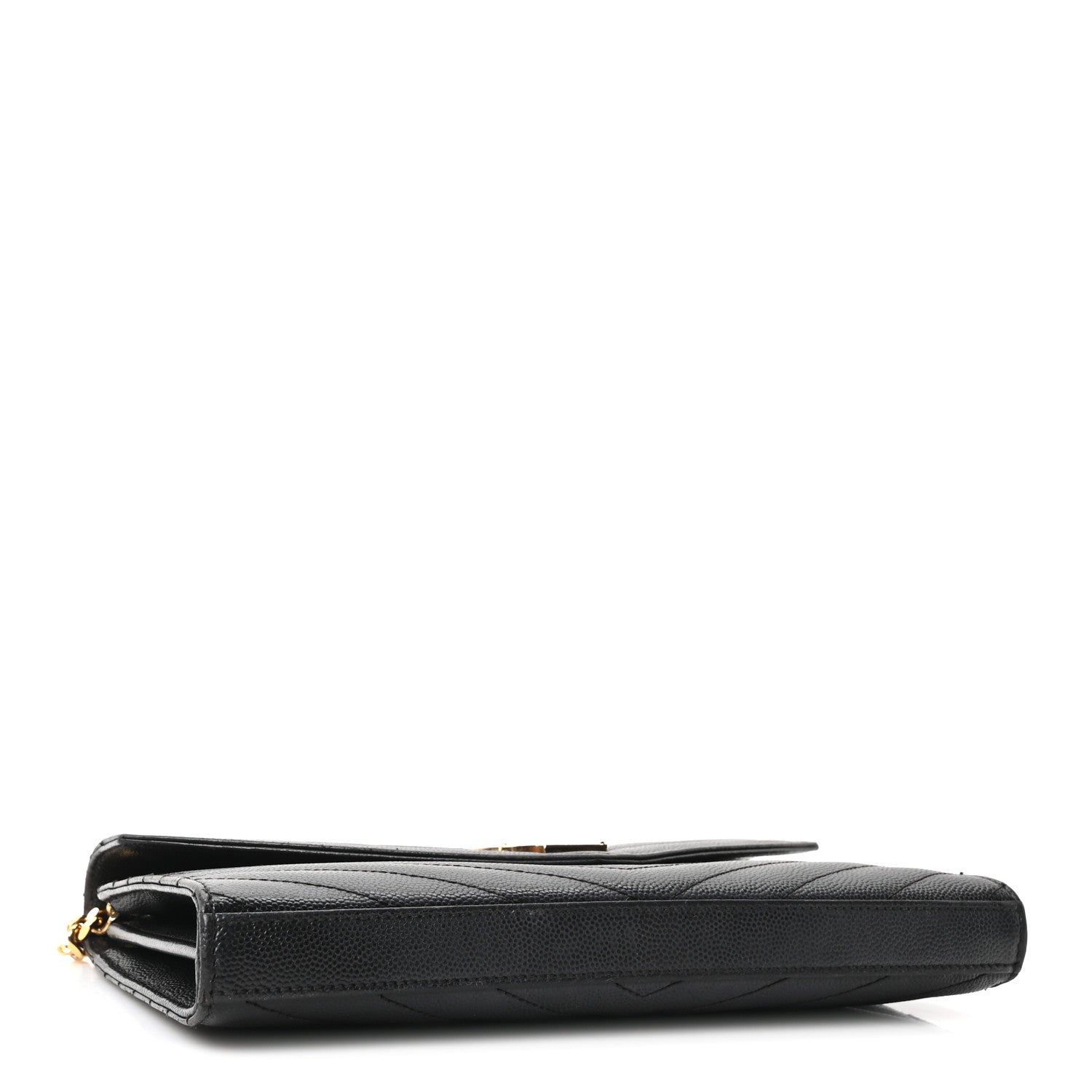 Saint Laurent Grain De Poudre Matelasse Chevron Monogram Chain Wallet Black 3 of 9