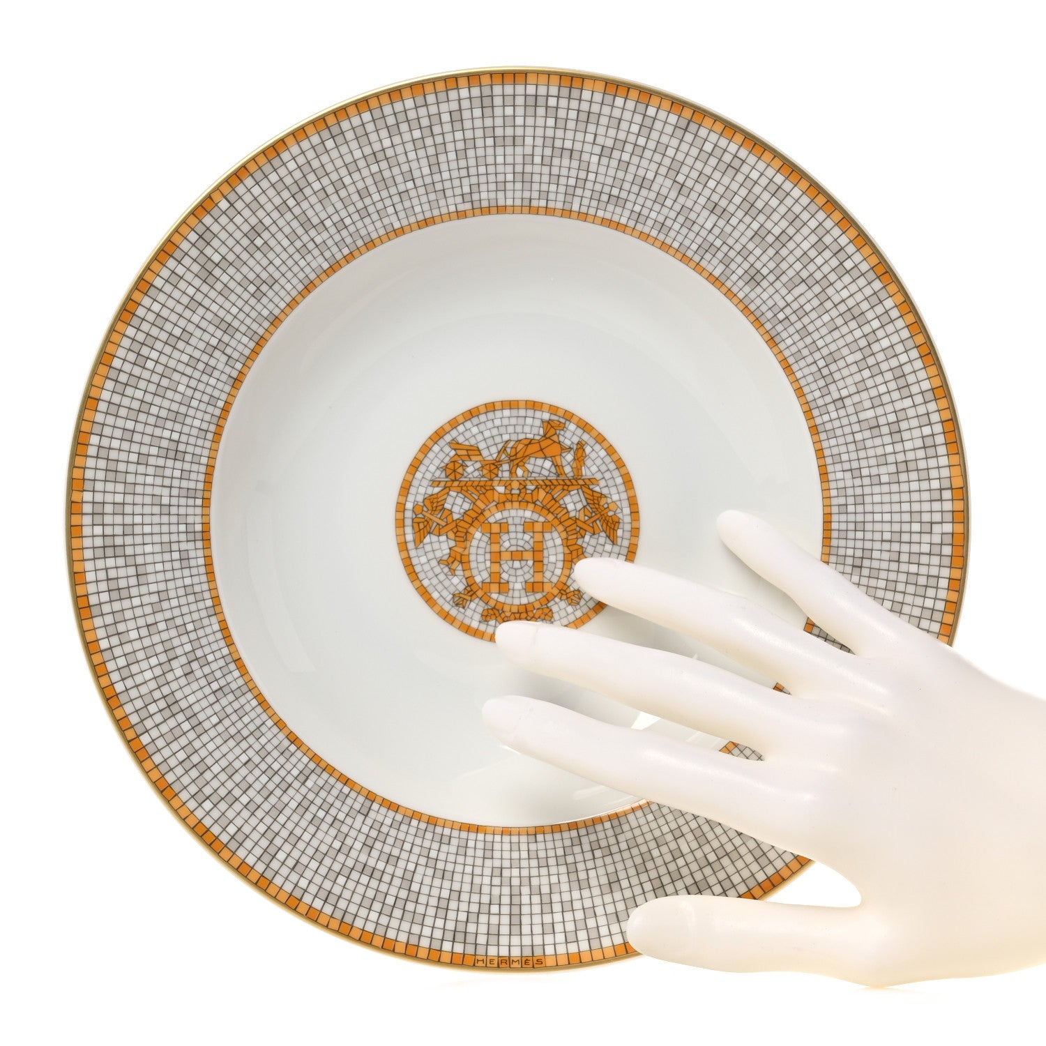 Hermes Porcelain Mosaique Au 24 Round Deep Platter Gold 2 of 9