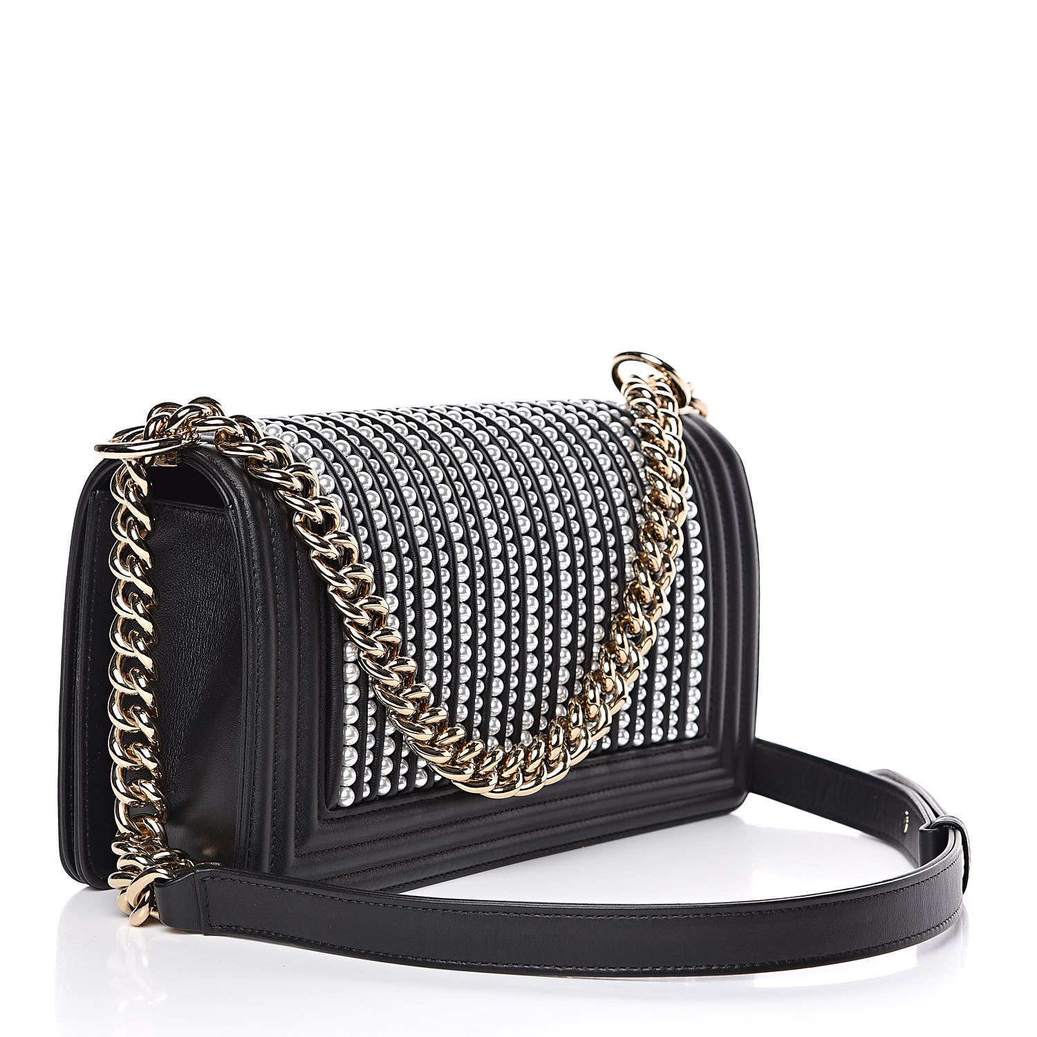 Chanel Calfskin Pearl Medium Chanel Pearls Boy Flap Black 3 of 9