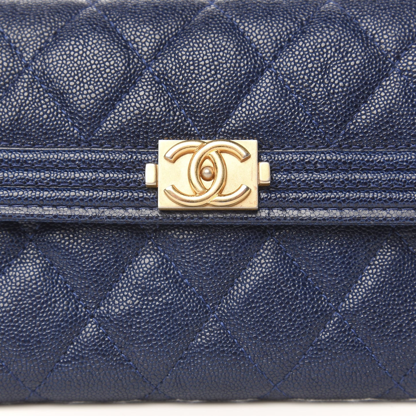 Caviar Quilted Medium Boy Flap Wallet Navy Blue
