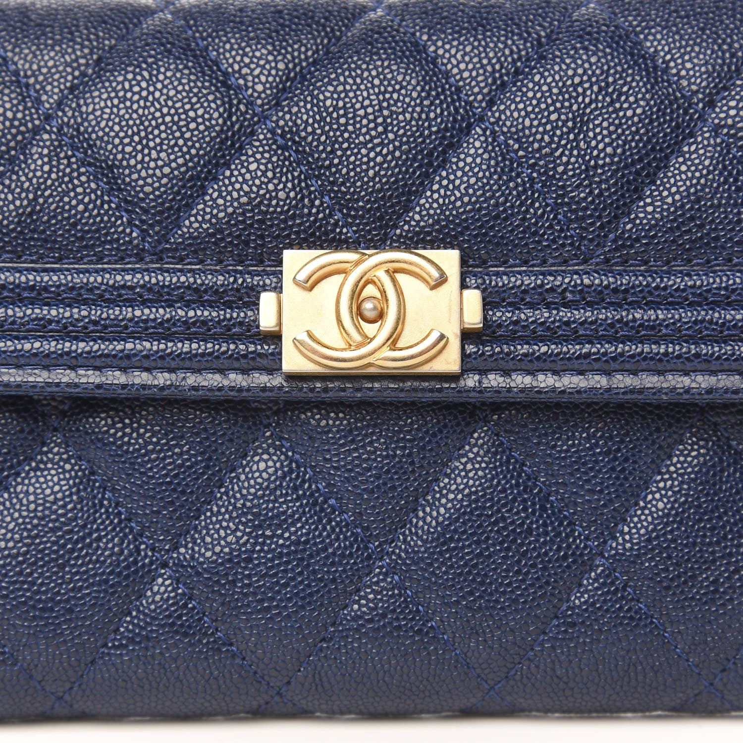 Chanel Caviar Quilted Medium Boy Flap Wallet Navy Blue 7 of 8