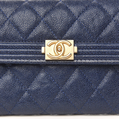 Chanel Caviar Quilted Medium Boy Flap Wallet Navy Blue 7 of 8