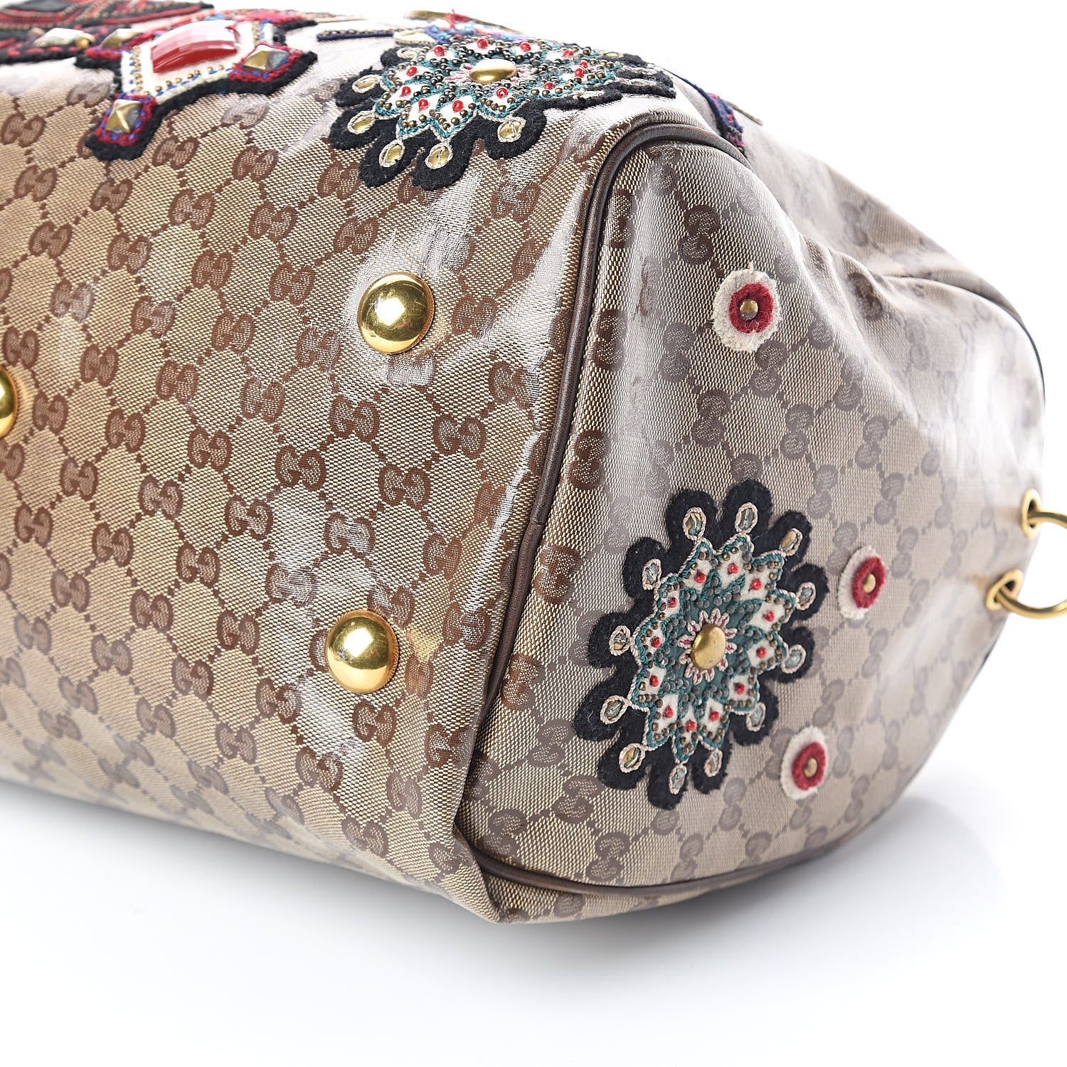 Gucci Crystal Monogram Fable Embroidered Large Babouska Boston Beige 9 of 9