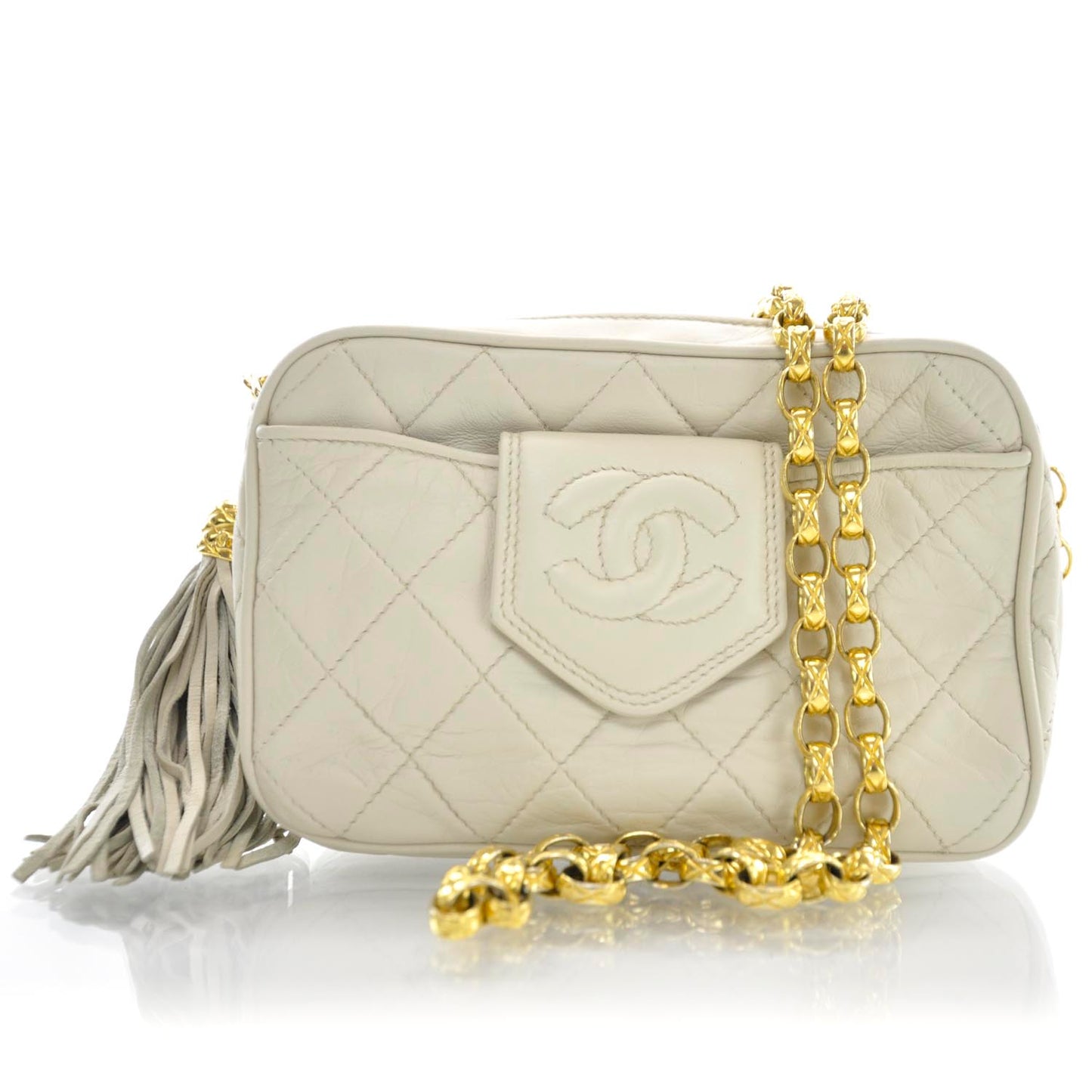 Lambskin Tassel Camera Case Beige