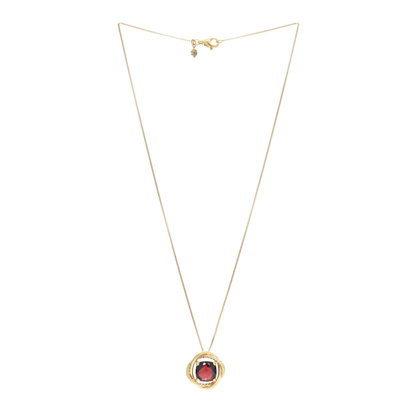18K Yellow Gold Garnet 14mm Infinity Pendant Necklace