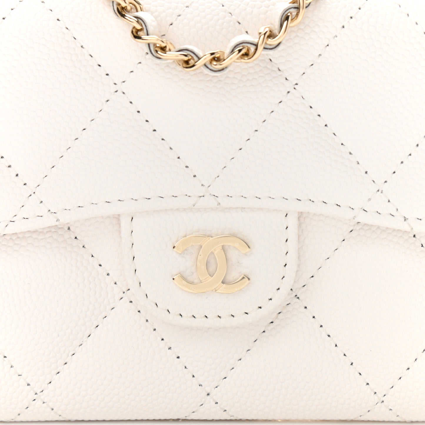 Caviar Quilted Flap Card Holder On Chain White