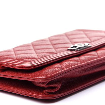 Chanel Caviar Quilted Boy Wallet On Chain WOC Red 6 of 11
