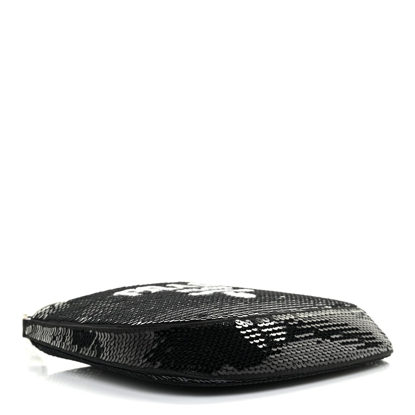 Paillettes Sequin Logo Cleo Adjustable Strap Shoulder Bag Black White