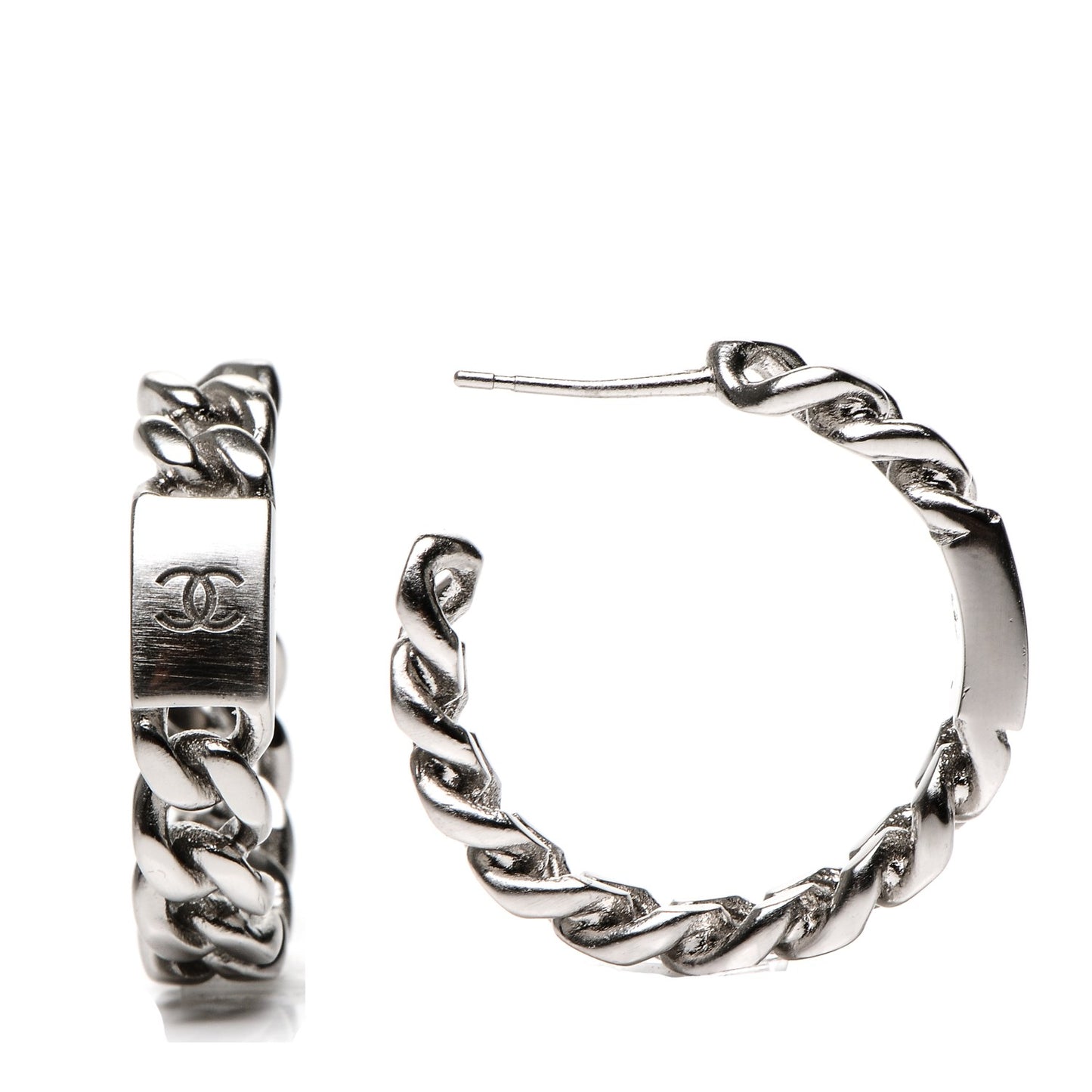 CC Chain Hoop Earrings Silver