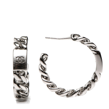 Chanel CC Chain Hoop Earrings Silver 1 of 4