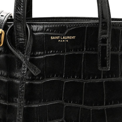 Saint Laurent Calfskin Crocodile Embossed Paris Mini Toy Shopper Tote Black 8 of 10