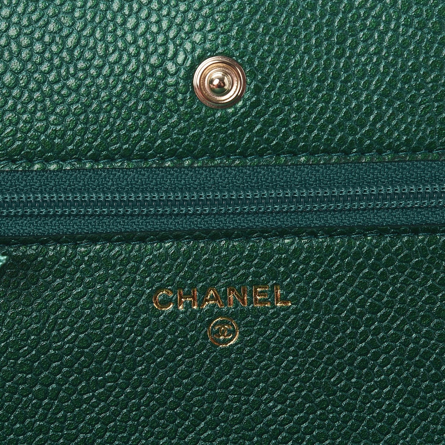 Chanel Metallic Caviar Quilted Wallet On Chain WOC Green 6 of 9