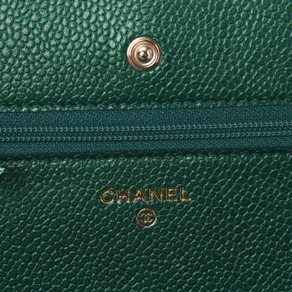 Chanel Metallic Caviar Quilted Wallet On Chain WOC Green 6 of 9
