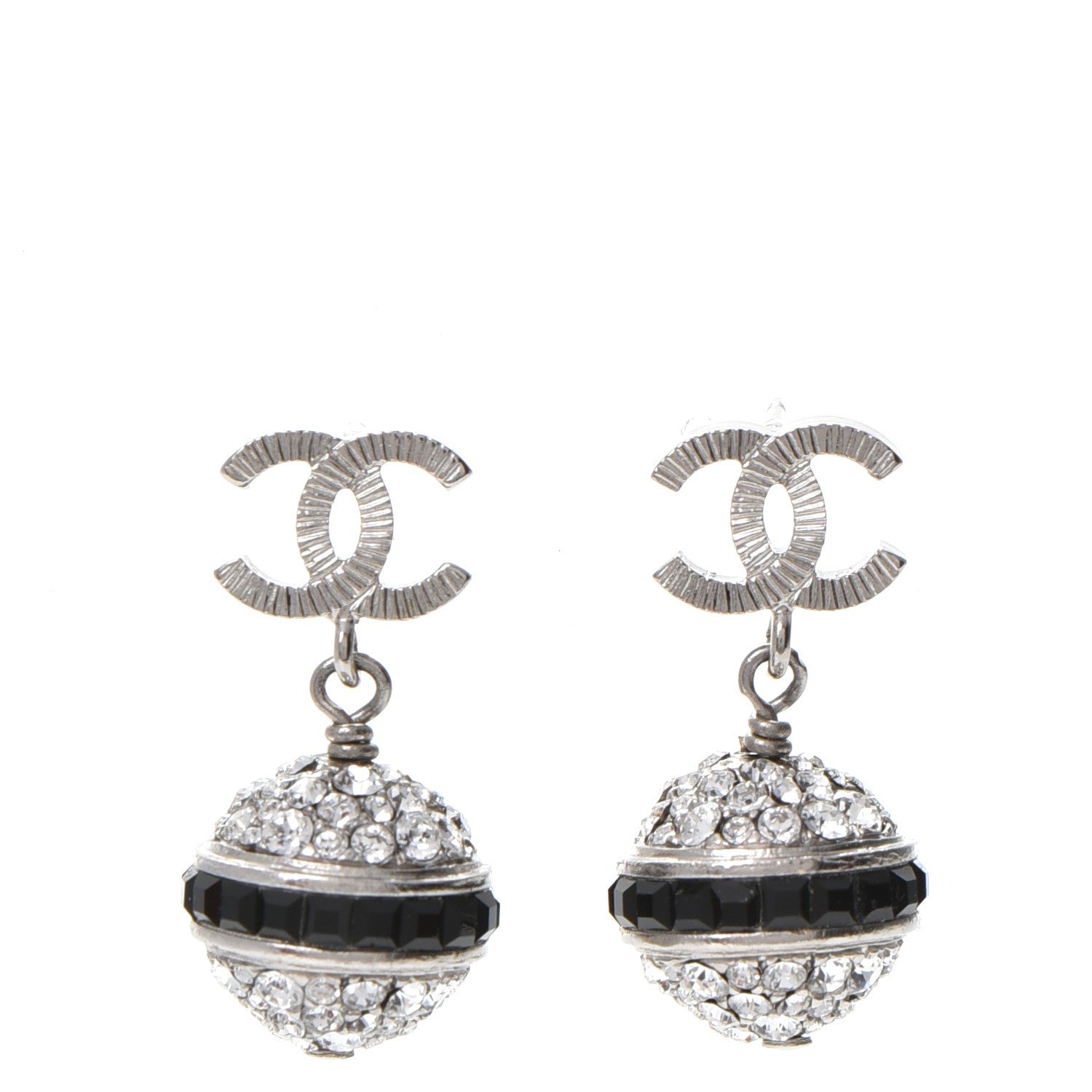 Chanel Crystal CC Drop Earrings Black Silver 1 of 5