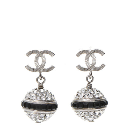 Chanel Crystal CC Drop Earrings Black Silver 1 of 5