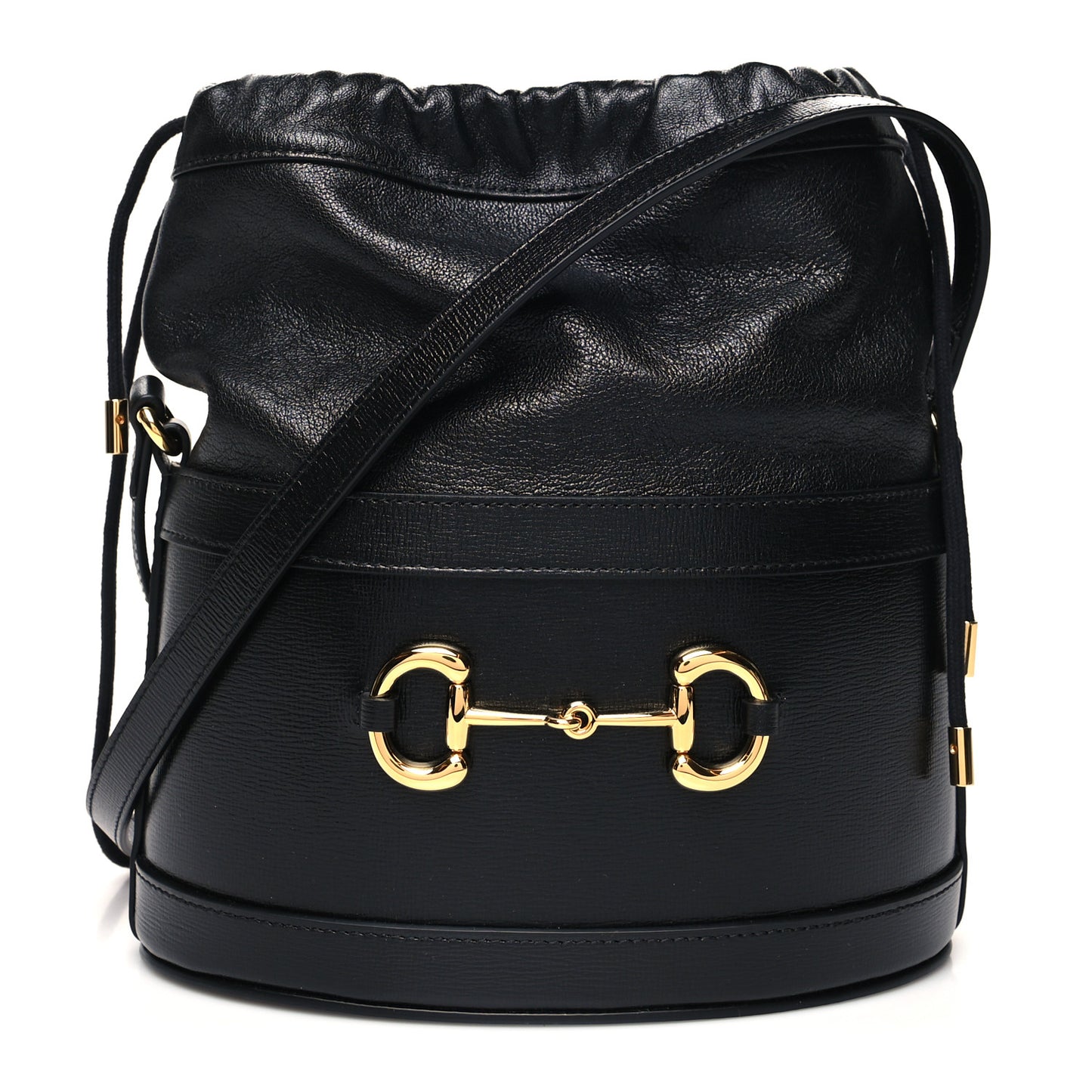 Azalea Sakai Calfskin Horsebit 1955 Drawstring Bucket Bag Black