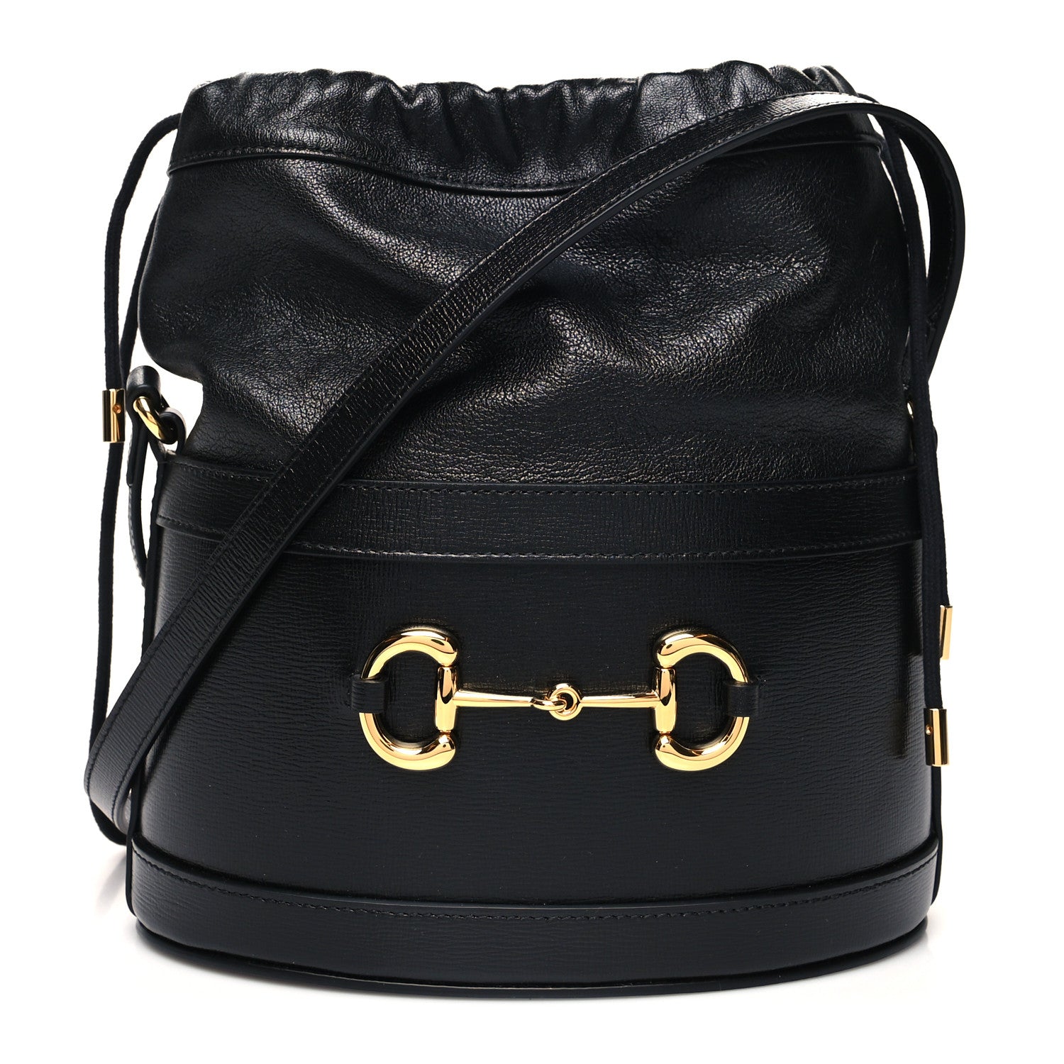 Gucci Azalea Sakai Calfskin Horsebit 1955 Drawstring Bucket Bag Black 1 of 11