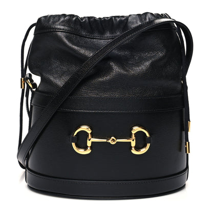Gucci Azalea Sakai Calfskin Horsebit 1955 Drawstring Bucket Bag Black 1 of 11