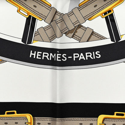 Hermes Silk En Roue Libre Scarf 90 White Black Gold 2 of 5