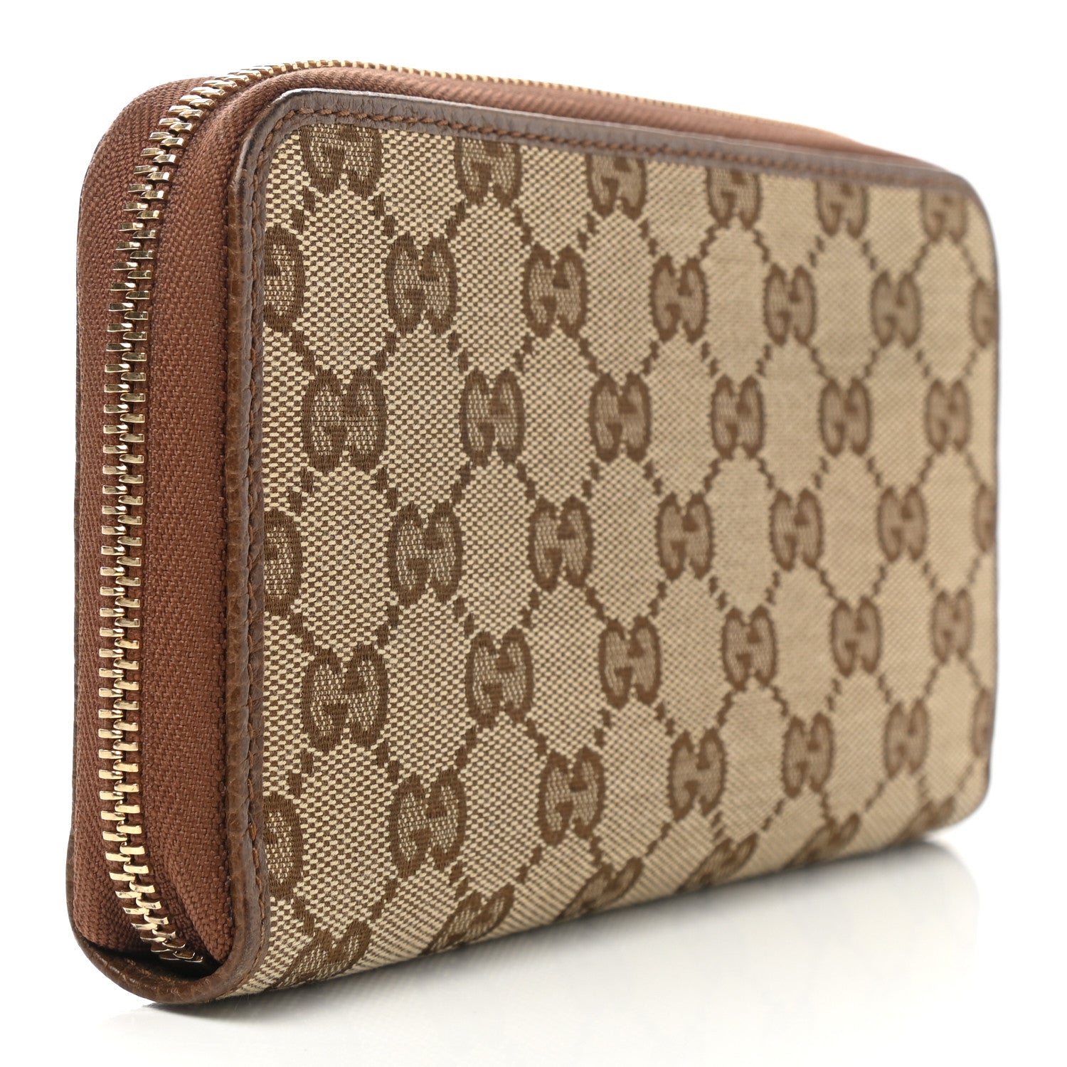 Gucci Monogram Dollar Calfskin Zip Around Wallet Beige Ebony Tabacco 3 of 8