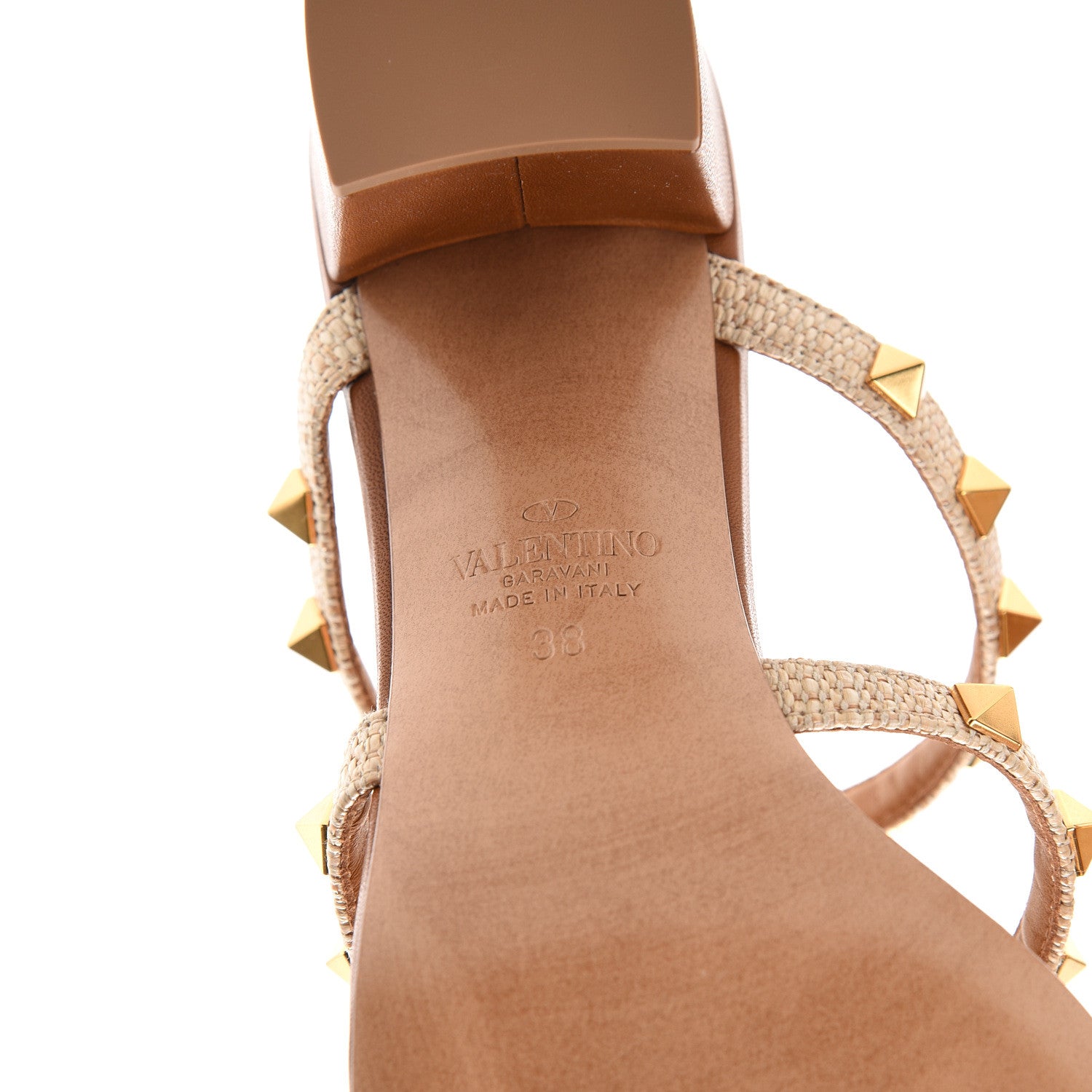 Valentino Garavani Raffia Calfskin Rockstud 60mm Caged Slide Sandals 38 Naturale 6 of 9
