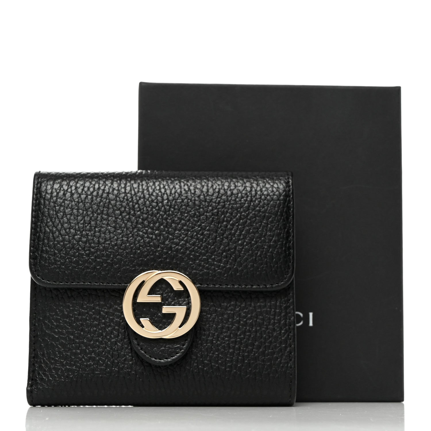 Gucci Dollar Calfskin Interlocking G French Wallet Black 3 of 10