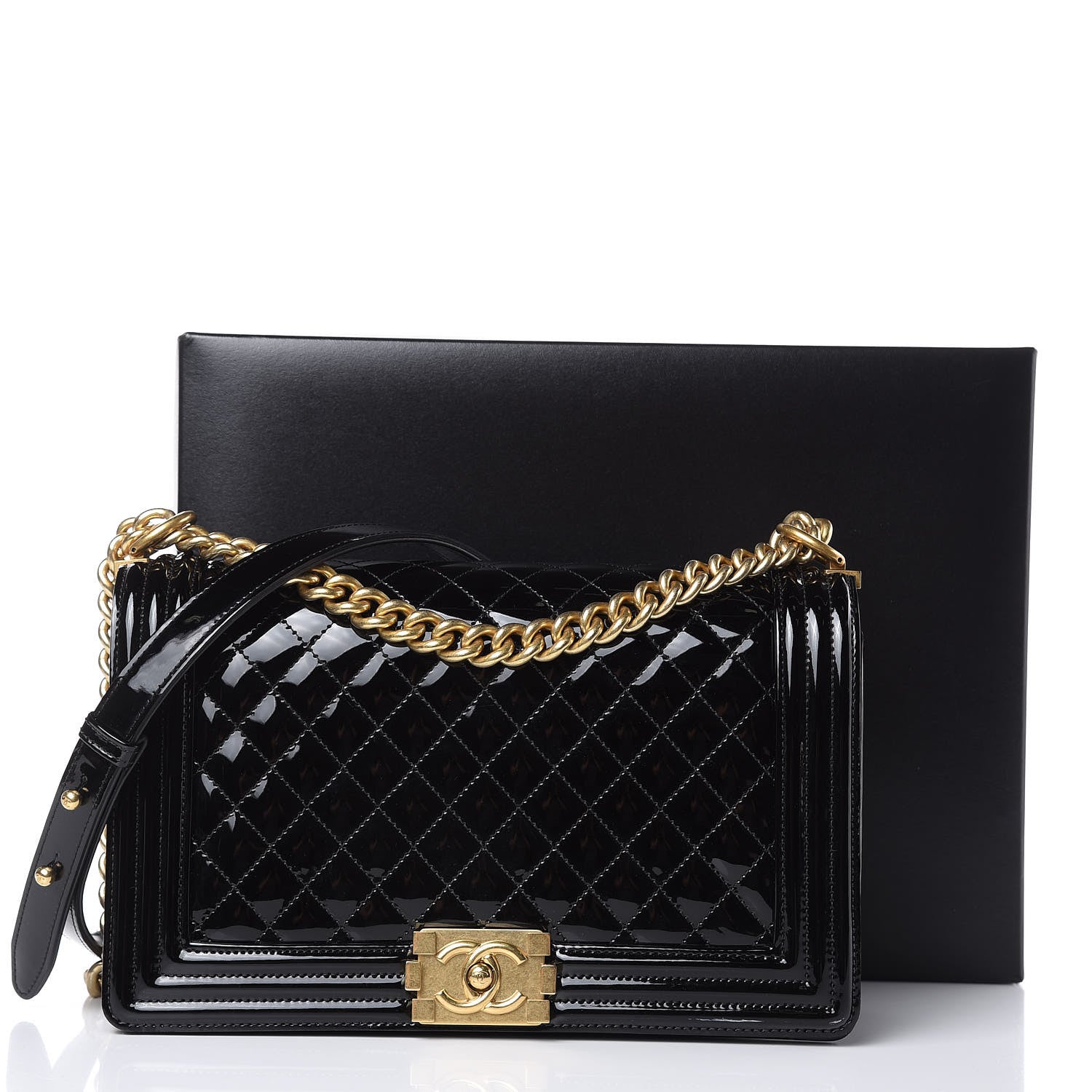 Chanel Patent Calfskin Quilted New Medium Boy Flap Black 10 of 12