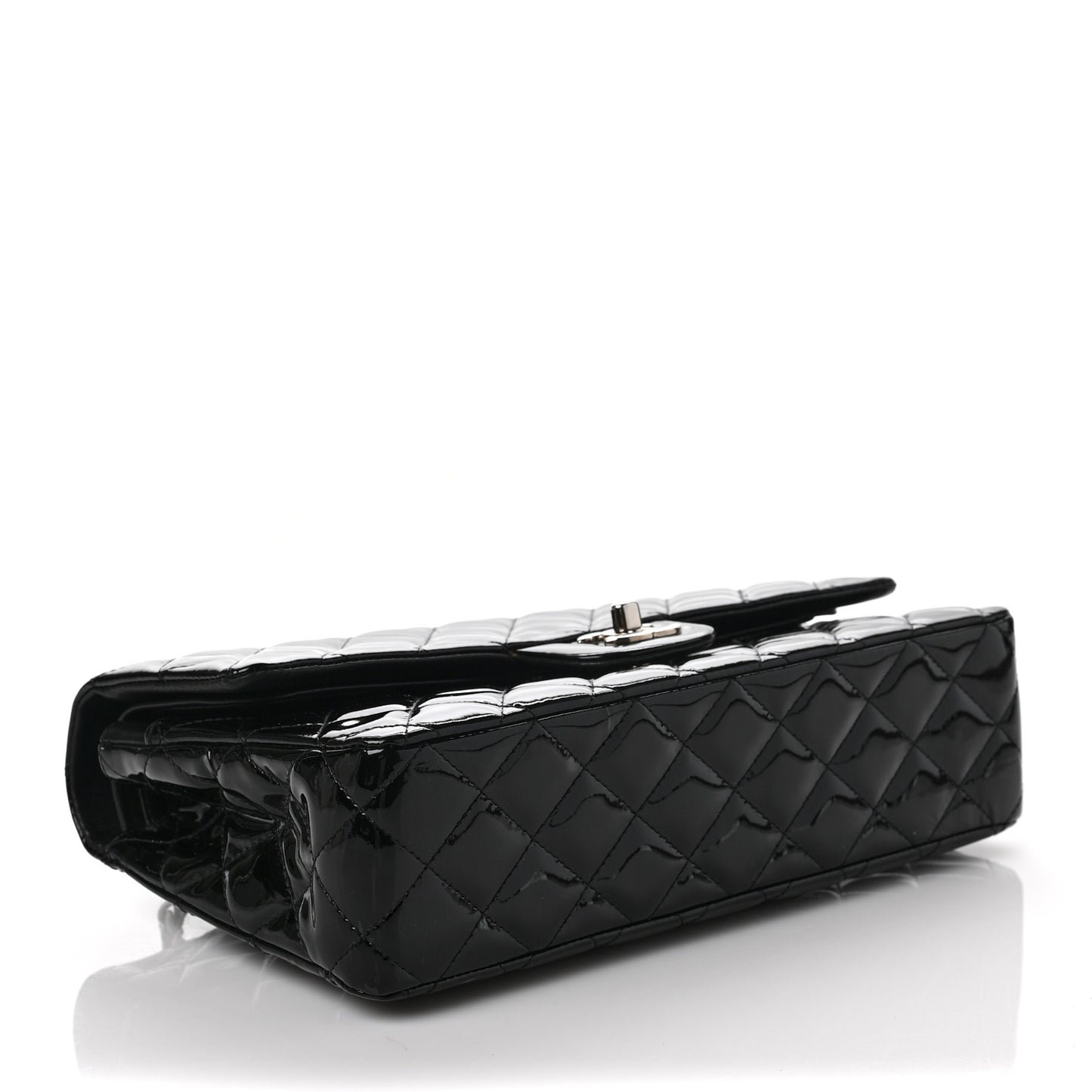Patent Quilted Medium Double Flap Black