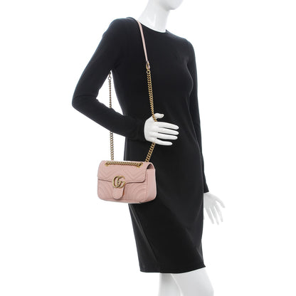Gucci Calfskin Matelasse Mini GG Marmont Shoulder Bag Perfect Pink 2 of 10