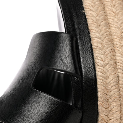 Hermes Goatskin Elda Espadrille Wedge Sandals 39 Black 12 of 17