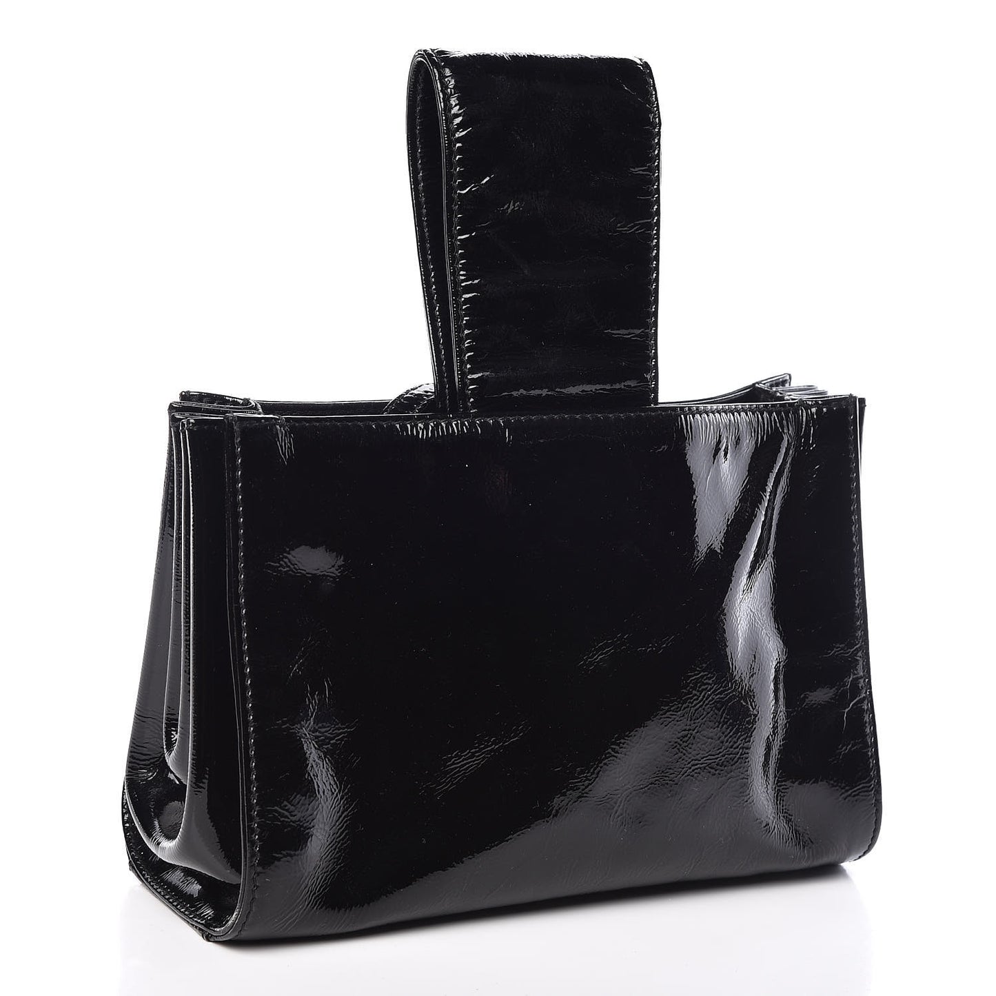 Patent Mademoiselle Lock Convertible Wrist Clutch Bag Black