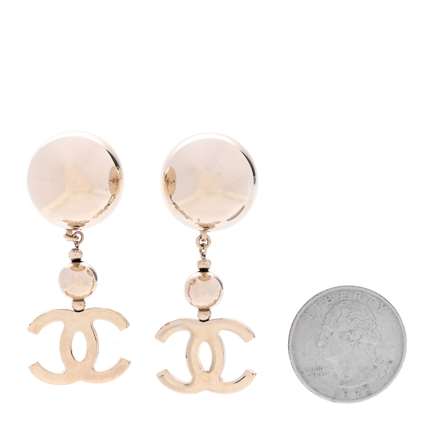 Metal CC Drop Earrings Gold