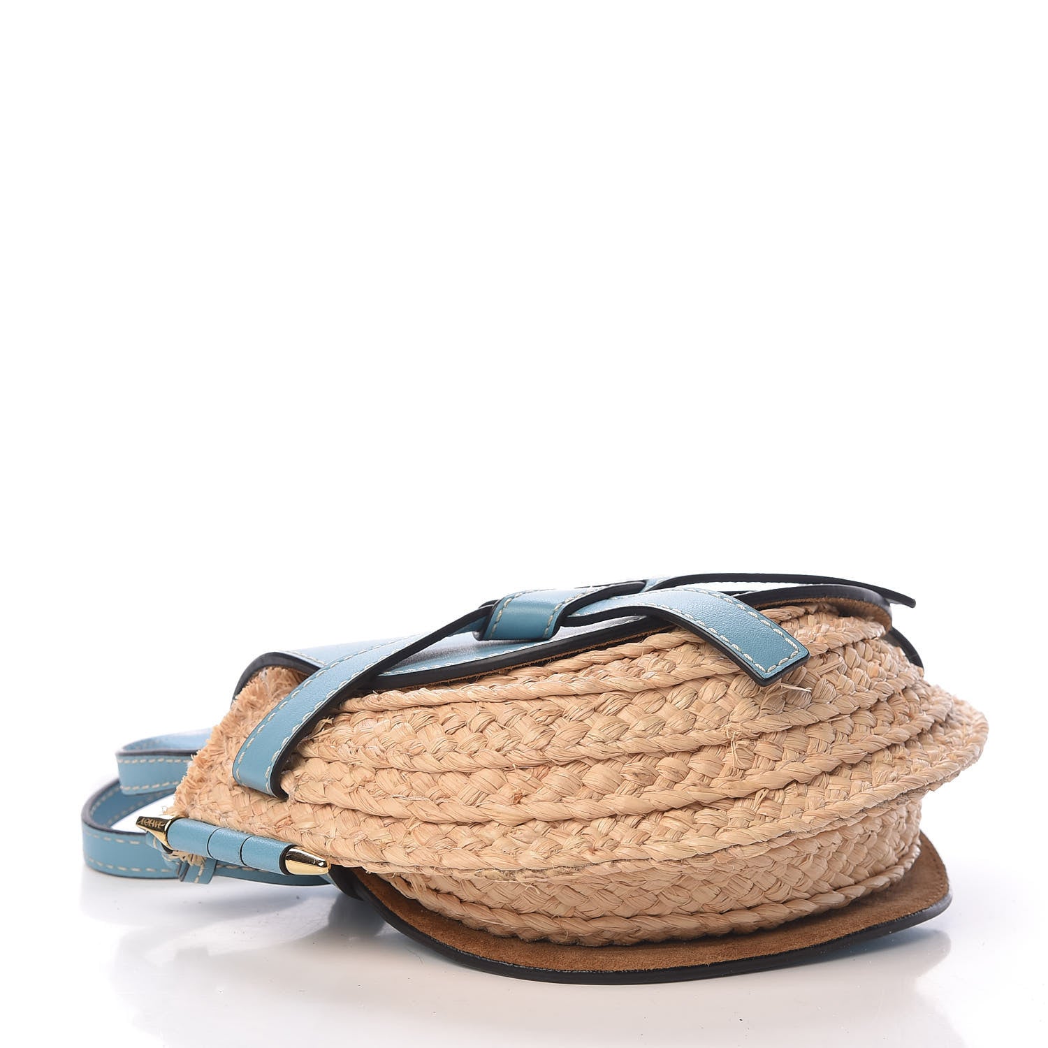 Loewe Calfskin Raffia Mini Gate Crossbody Bag Light Blue Natural 4 of 10