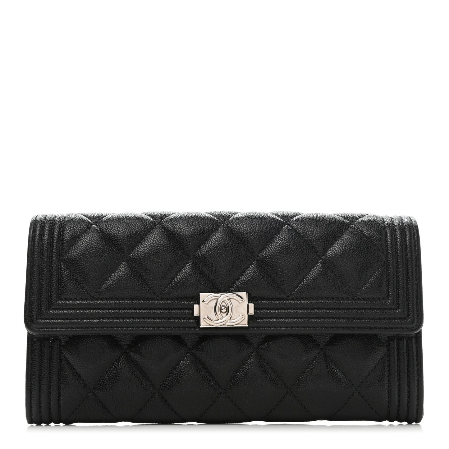 Caviar Quilted Long Boy Flap Wallet Black