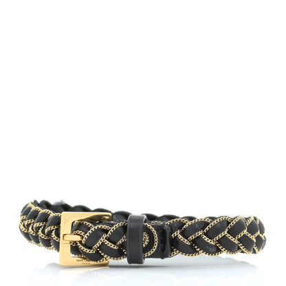 Saint Laurent Calfskin Braided Double Wrap Bracelet Black 1 of 7